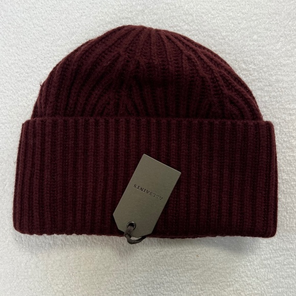 AllSaints Women\'s Cardigan Beanie and Cardigan Cuff Gloves, Dark Rust Red main image 4